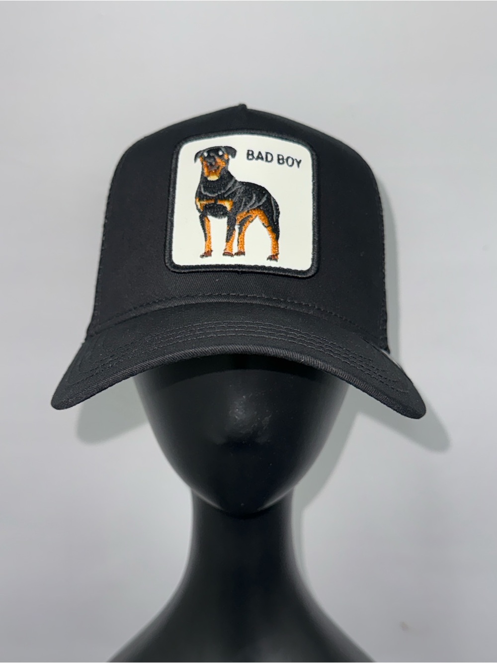 Goorin Bros All Black BAD BOY Dog Embroidered Patch Trucker Snapback Hat NWT